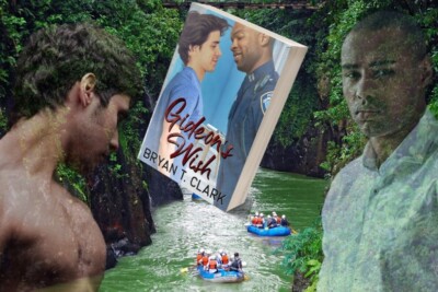 Gideon's Wish Cover on top of a white water rafting scene